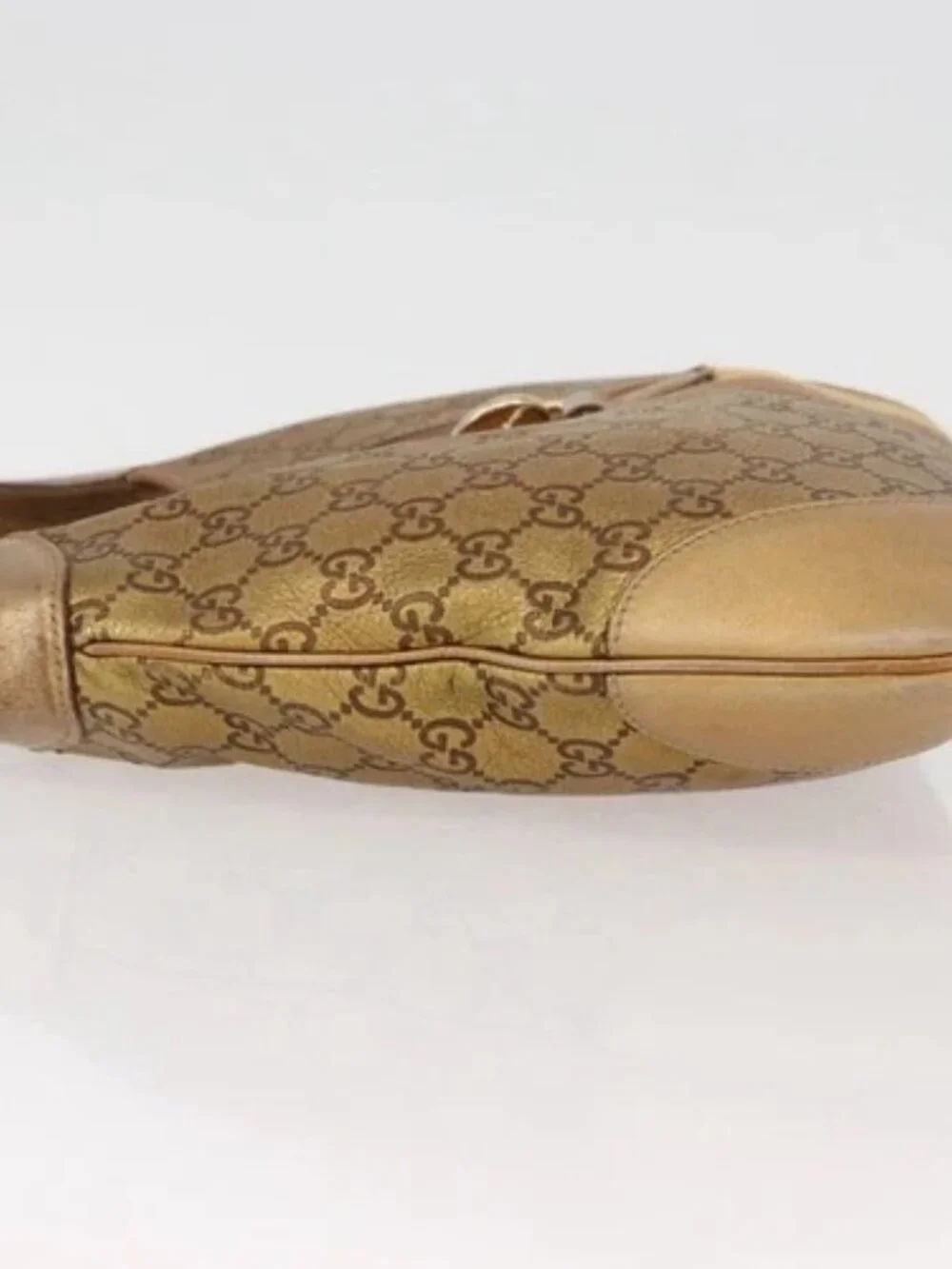 GUCCI GG Canvas Guccissima Sherry Line Bag Leather Gold 153029 Auth BAZ429